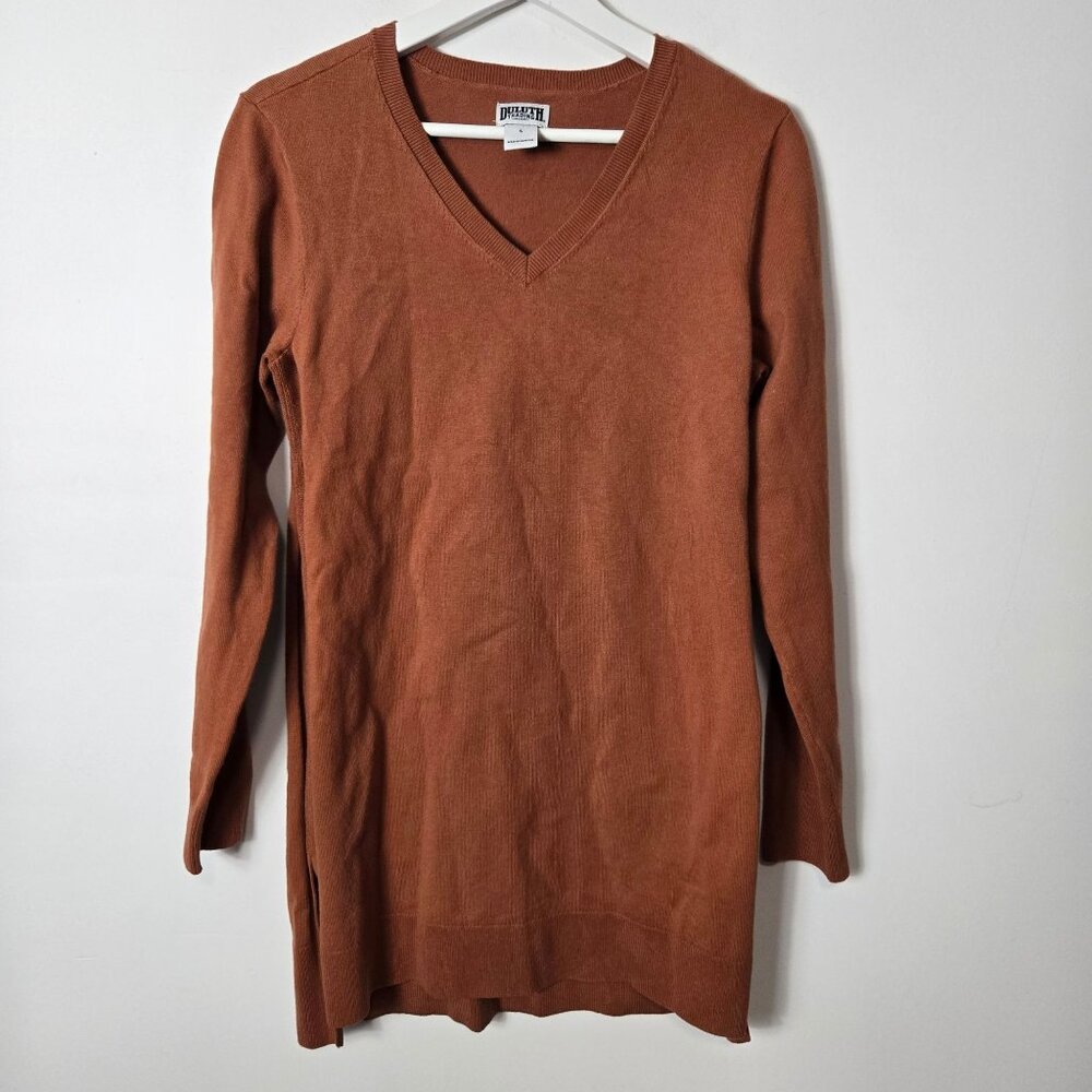 Duluth Trading Co. Size S Women's Shiftless V-Neck Tunic Sweater Burnt Orange